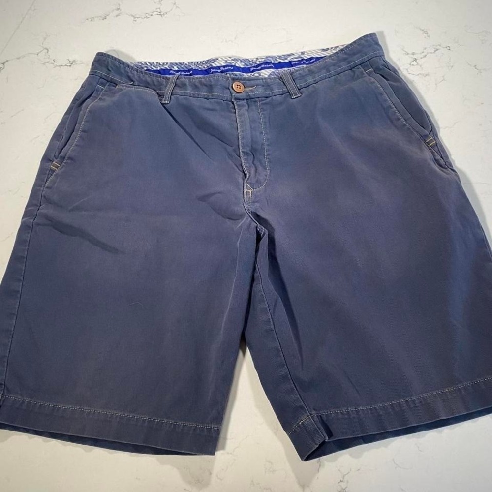 Tommy Bahama Flat Front Shorts Mens 36 Slate Blue Stretch Cotton Chino